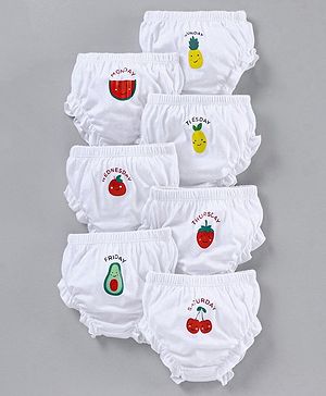 Babyhug 100% Cotton Bloomer Pack of 7 Fruit Graphic - White
