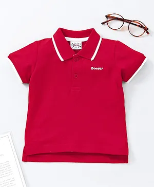 Donut Half Sleeves Solid Color Polo Tee - Red