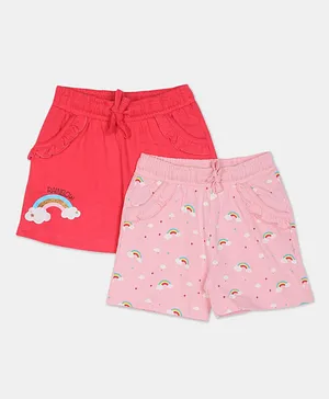 Donuts Knee Length Printed Shorts Pack of 2 - Pink Red