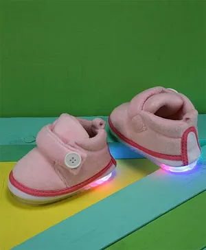 Chiu Solid Colour Double Velcro Closure LED Musical Shoes - Light Pink