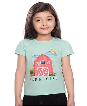 TINY BABY Half Sleeves Farm Girl Print Tee - Aqua Green