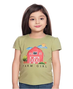 TINY BABY Half Sleeves Farm Girl Print Tee - Green