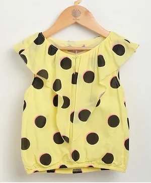 One Friday Short Sleeves Polka Dots Print Top - Yellow