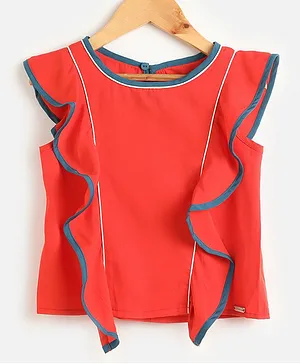 One Friday Short Sleeves Solid Colour Top - Red