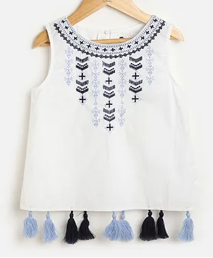 One Friday Sleeveless Embroidered Top - White