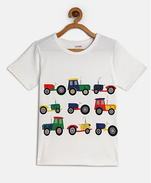 LADORE Kids Tractor Print Half Sleeves Tee - White