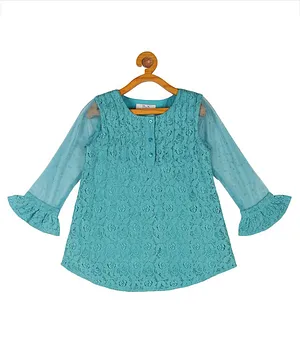 Young Birds Full Sleeves Flower Lace Detailing Top - Blue