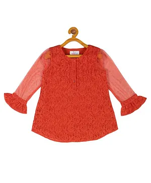 Young Birds Full Sleeves Flower Lace Detailing Top - Red