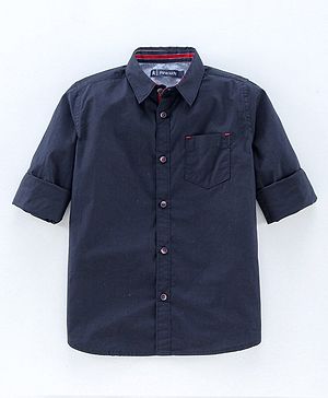 Pine Kids Full Sleeves Solid Stone Washed Shirt - Blue