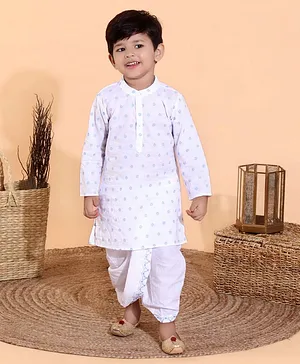 Babyhug Full Sleeves Embroidered Kurta and Dhoti Set - White