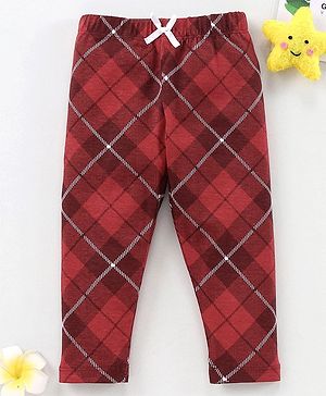 Babyhug Full Length Checks Leggings - Red