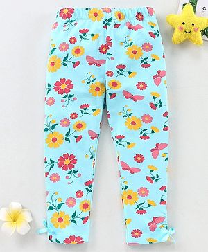 Babyhug Full Length Slim Fit Leggings Floral Print - Turquoise