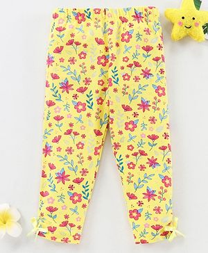 Babyhug Full Length Slim Fit Leggings Floral Print - Yellow