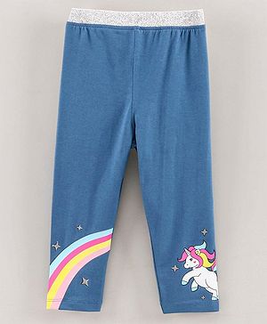 Babyhug Full Length Leggings Unicorn Print - Dark Blue