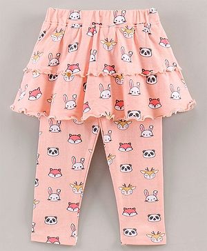 Babyhug Full Length Skeggings Animal Print - Peach