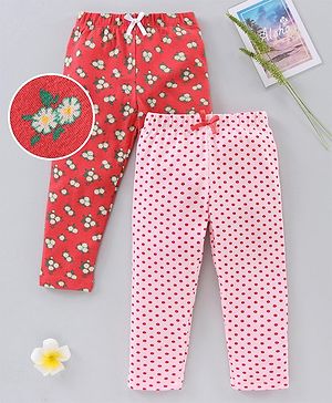 Babyhug Full Length Leggings Pack of 2 - Red Pink