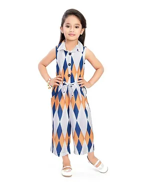 Doodle Girls Clothing Sleeveless Abstract Printed Jumpsuit - Yellow & Blue