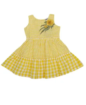 Doodle Girls Clothing Sleeveless Checkered Flared Dress - Yellow