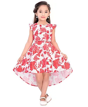 Doodle Girls Clothing Cap Sleeves Floral Print Dress - Red