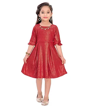 Doodle Girls Clothing Three Fourth Sleeves Glittery Dress - Red