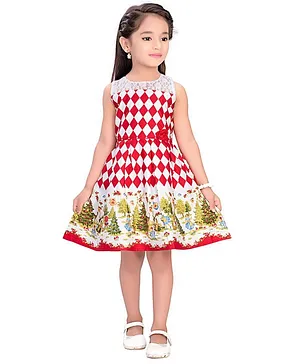 Doodle Girls Clothing Sleeveless Diamond Shape Print Detailing Dress - Red