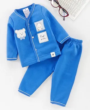 First Smile Full Sleeves  Night Suit Bunny Patch - Blue