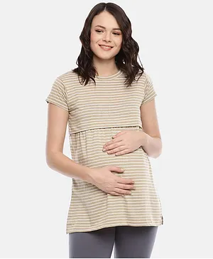 Goldstroms Half Sleeves Striped Maternity Top - Brown