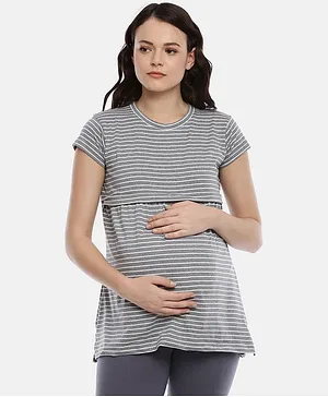 Goldstroms Half Sleeves Striped Maternity Top - Grey