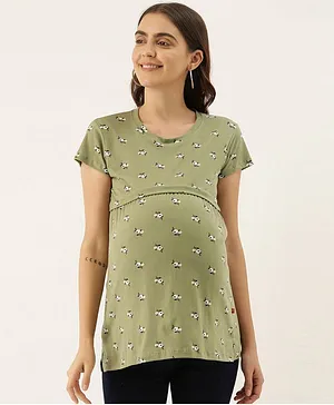 Goldstroms Half Sleeves Floral Print Maternity Top - Light Green