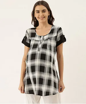 Goldstroms Half Sleeves Checkered Maternity Tunic - Black