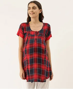 Goldstroms Half Sleeves Checkered Maternity Tunic - Red
