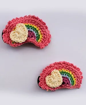 Woonie Handmade Rainbow Set Of 2 Hair Pins - Pink