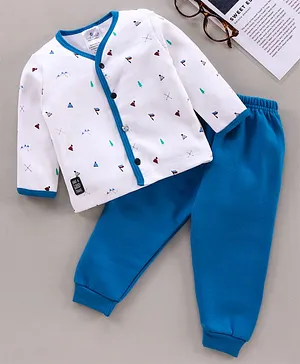 First Smile Full Sleeves Shirt & Pajama Set Symbol Print - Blue
