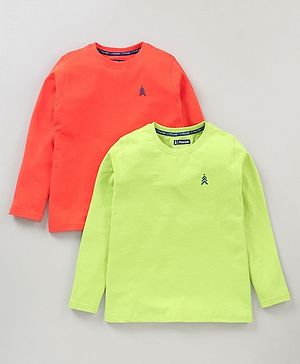 Pine Kids Full Sleeves Biowashed T-shirt Pack of 2 - Green Orange