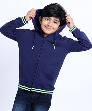 Pine Kids Full Sleeves Front Open Sweatshirt Logo Badge - Blue