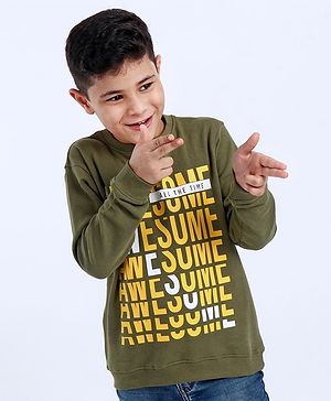 Pine Kids Full Sleeves Sweatshirt Text Print - Green