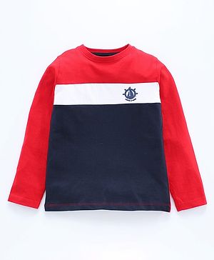 Pine Kids Full Sleeves Bio Wash Tee Mountain Print - Red