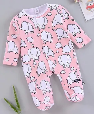 Little Folks Full Sleeves Footed Sleep Suit - Pink