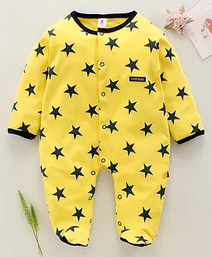 Little Folks Full Sleeves Footed Sleepsuit Star Print - Yellow