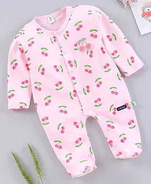 Little Folks Full Sleeves Footed Sleep Suit - Pink