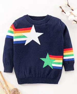 Little Folks Full Sleeves Pullover Sweater Star Print - Blue