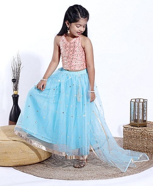 Babyhug Sleeveless Choli & Lehenga With Dupatta Sequins - Blue