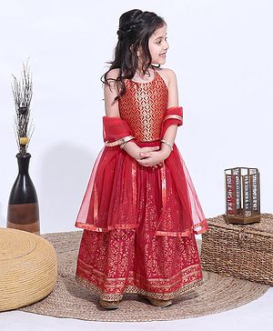 Babyhug Sleeveless Choli & Lehenga with Dupatta - Red