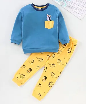 ToffyHouse Full Sleeves Pyjama Set Penguin Print - Blue