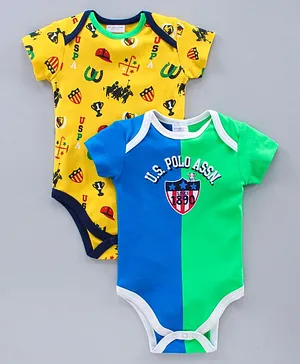 US Polo Assn Half Sleeves Bodysuit Pack Of 2 - Yellow Green