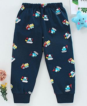 Babyhug Full Length Joggers Vehicle Print - Blue