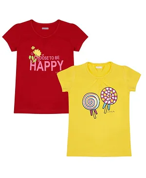 Luke and Lilly Pack Of 2 Half Sleeves Happy & Lollipop Printed Tee - Red & Yellow