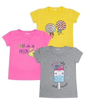 Luke And Lilly Pack Of 3 Short Sleeves Ice Cream Graphic Print Tees - Yellow Pink Grey