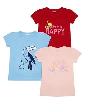 Luke And Lilly Pack Of 3 Short Sleeves Rainbow Graphic Print Tees - Blue Pink Red