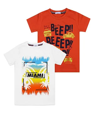 Luke And Lilly Pack Of 2 Half Sleeves Miami Print Tees - Orange & White